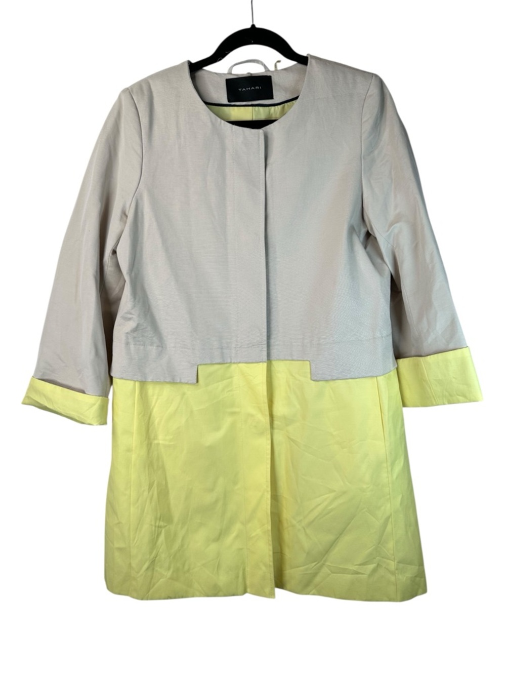 Tahari Gray Lemon Yellow Colorblock Topper Coat Careerwear Spring Jacket Medium